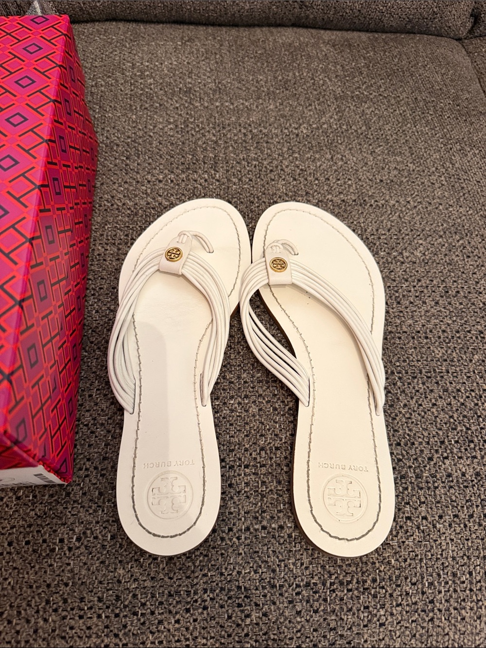 Tory Burch sienna thong sandal Cream Multi-Strap Thong Sandals with Gold Logo